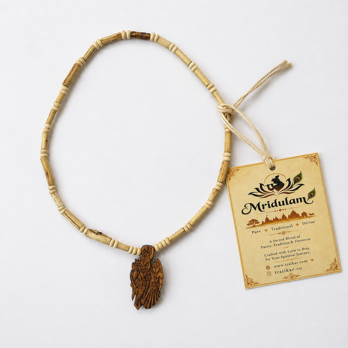 Vrindavan Tulsi Kanthi Mala with Radha Krishna Pendant | Traditional Tulsi Mala for Krishna Devotees