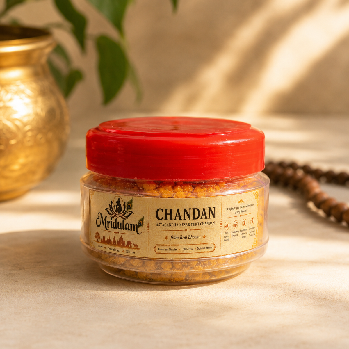 Mridulam Ashtgandh Kesar Chandan | 100% Shuddh Danedar Chandan from Vrindavan | Pooja & Tilak Chandan